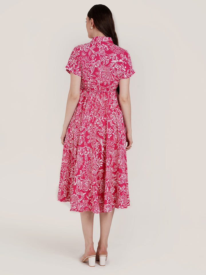 Pink Maternity Button Down Shirt Dress