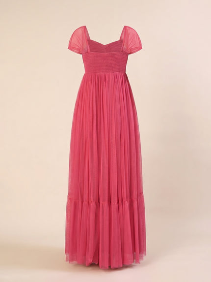 Pink Maternity Tulle Cap Sleeve Party Gown