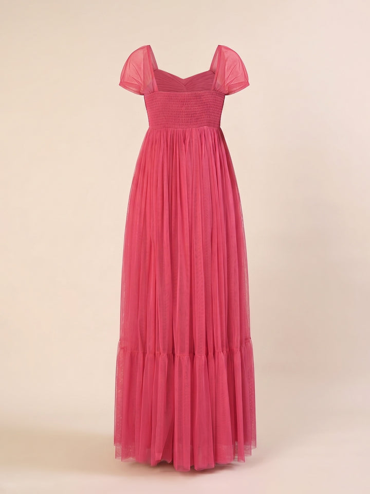 Pink Maternity Tulle Cap Sleeve Party Gown