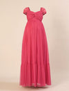 Pink Maternity Tulle Cap Sleeve Party Gown