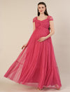 Pink Maternity Tulle Cap Sleeve Party Gown