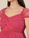 Pink Maternity Tulle Cap Sleeve Party Gown