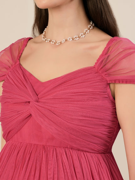 Pink Maternity Tulle Cap Sleeve Party Gown