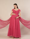 2-in-1 Pink Maternity Photoshoot Gown with Detachable Train