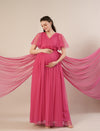 Pink Maternity Maxi Formal Gown with Detachable Train