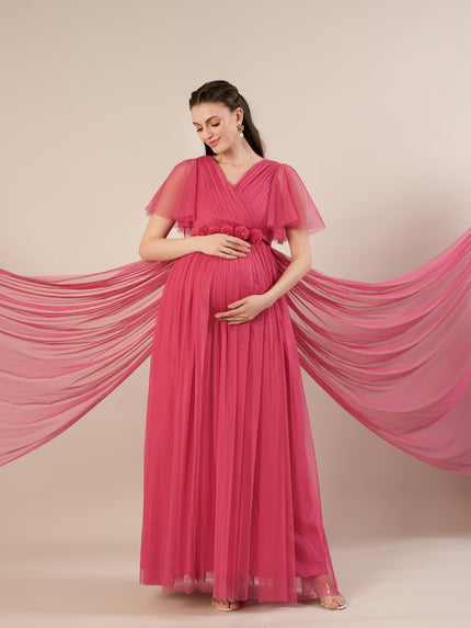 Pink Maternity Maxi Formal Gown with Detatchable Train