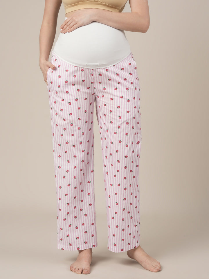 Pink Cotton Printed Maternity & Nursing Night Suit