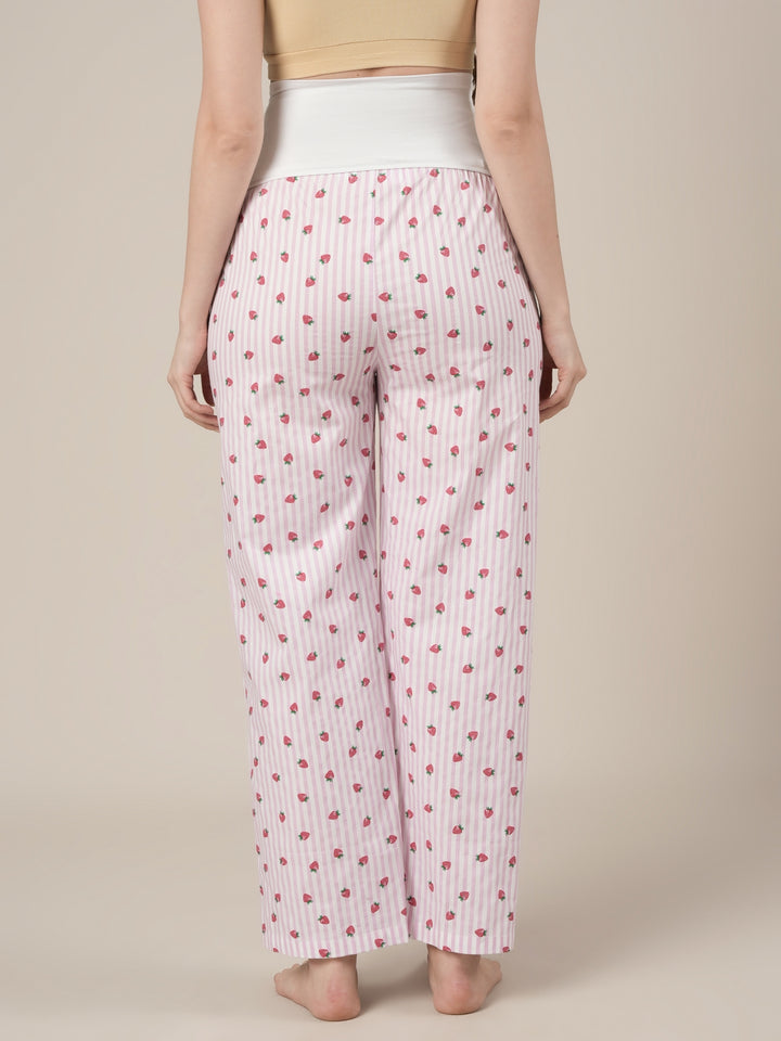 Pink Cotton Printed Maternity & Nursing Night Suit
