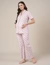 Pink Cotton Printed Maternity & Nursing Night Suit