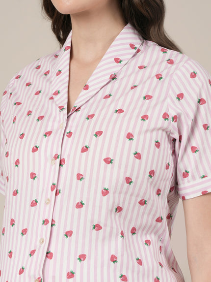 Pink Cotton Printed Maternity & Nursing Night Suit