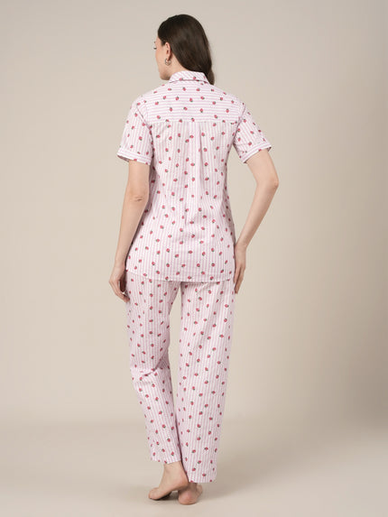 Pink Cotton Printed Maternity & Nursing Night Suit