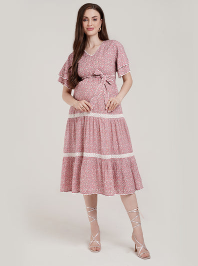 Pink Maternity One Piece Dress