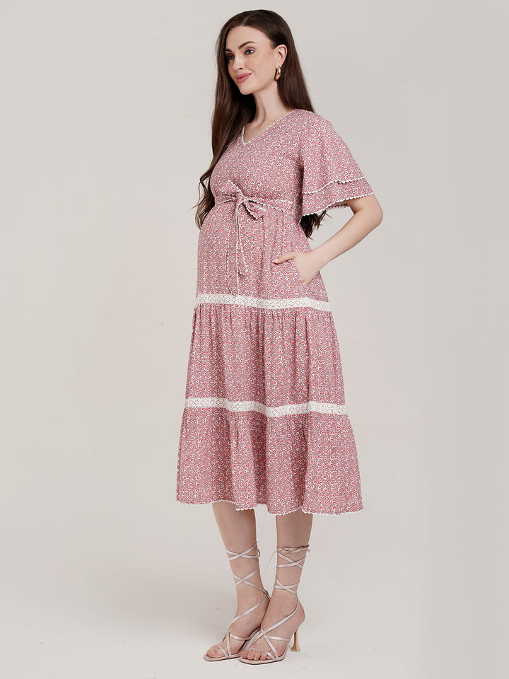 Pink Maternity One Piece Dress