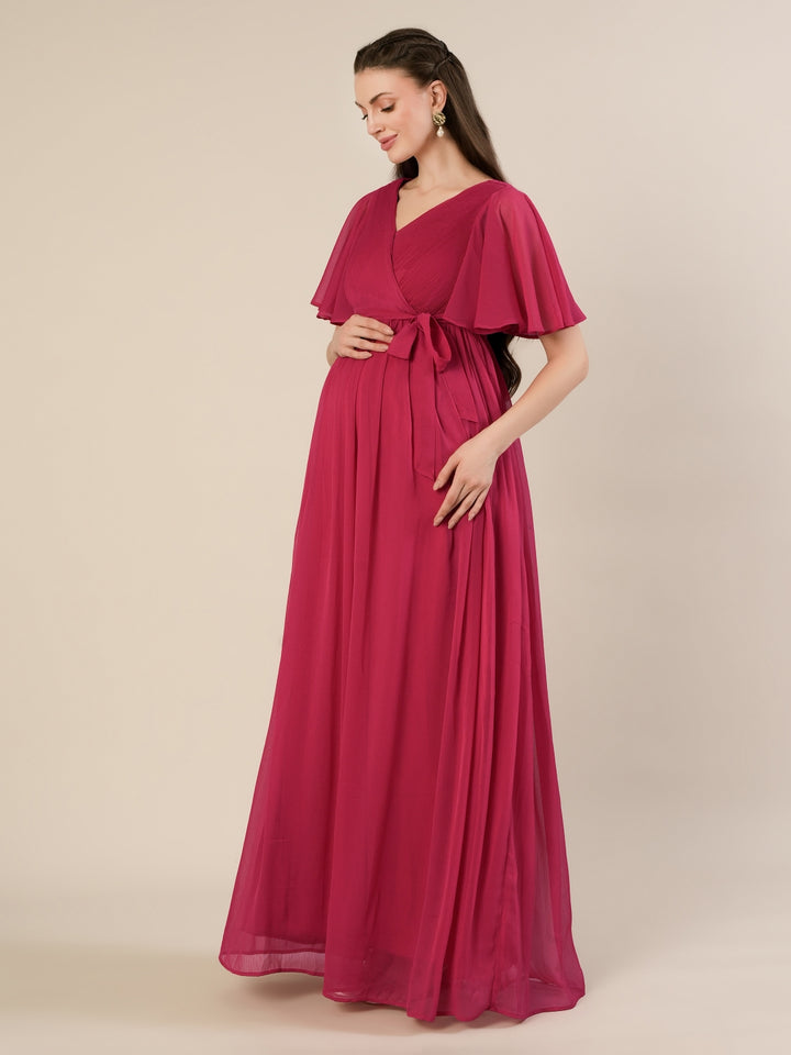 Pink Maternity Pleated Gown