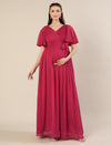 Pink Maternity Pleated Gown