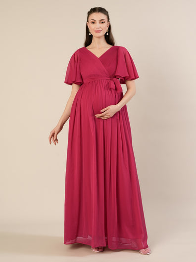 Pink Maternity Pleated Gown