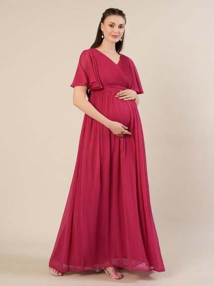 Pink Maternity Pleated Gown