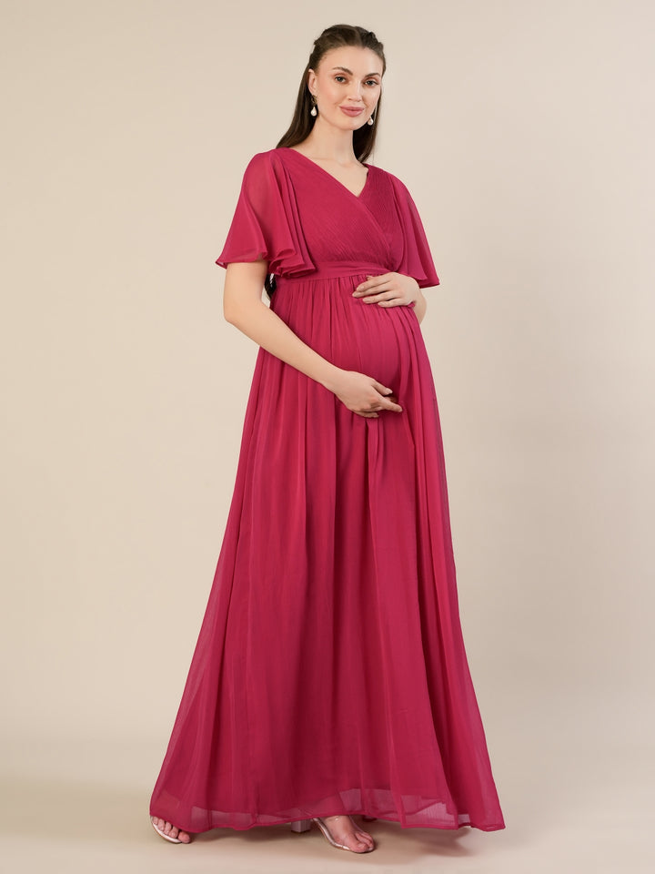 Pink Maternity Pleated Gown