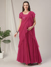 Pink Ruffled Maternity Pre Drapred Saree Gown