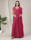 Pink Ruffled Maternity Pre Drapred Saree Gown