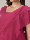 Pink Ruffled Maternity Pre Drapred Saree Gown