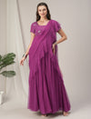 Pink Ruffled Maternity Flared Saree Dress
