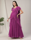 Pink Ruffled Maternity Flared Saree Dress