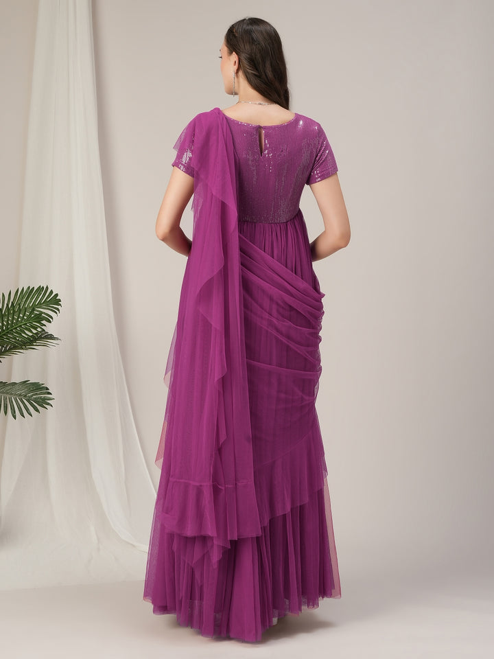 Pink Ruffled Maternity Flared Saree Dress