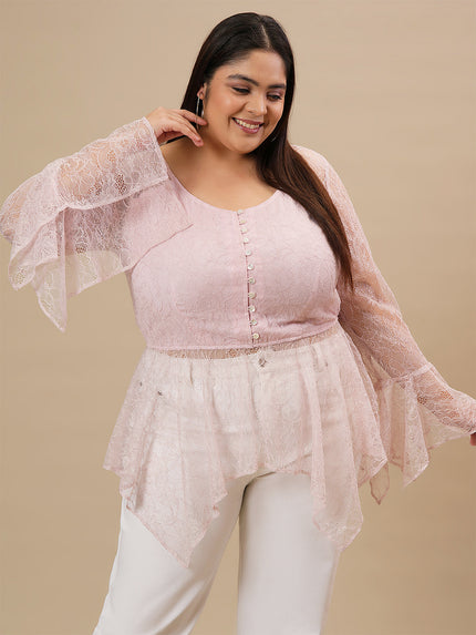 Pink Plus Size Lace Shirt