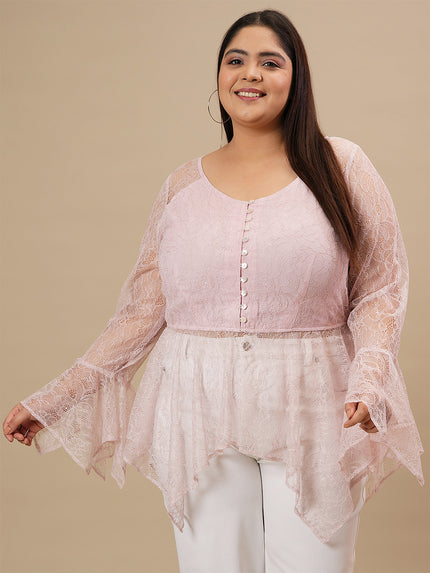 Pink Plus Size Lace Shirt