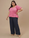 Pink Plus Size Ruched Fitted Top