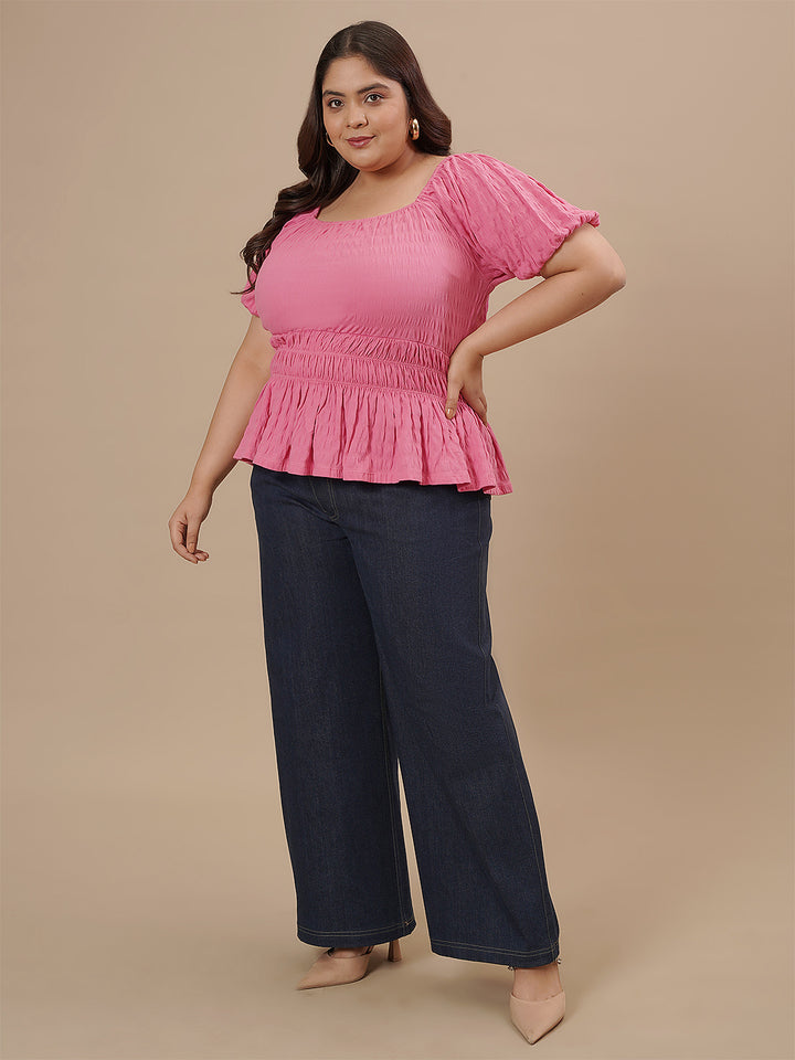 Pink Plus Size Ruched Fitted Top
