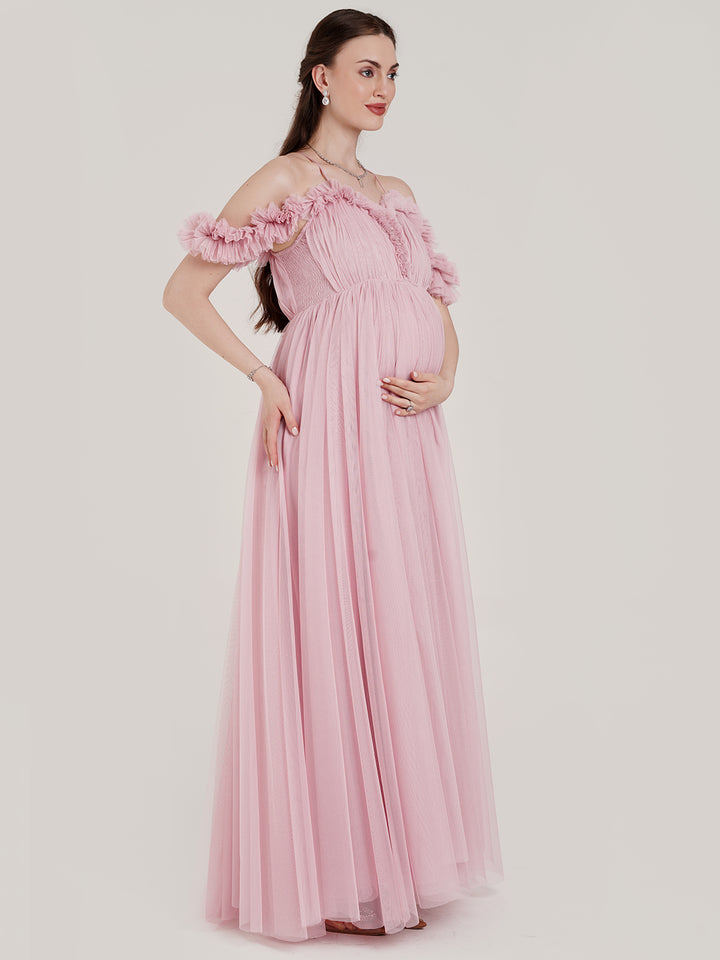Pink Ruffle Maternity Dress