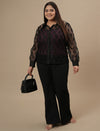 Plus Size Black Lace Shirt with Purple Camisole