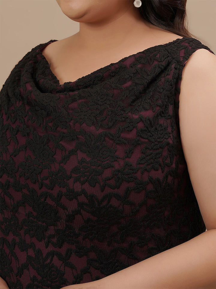 Close-up view of Plus Size Black Party Dress showing neckline and soft, stretch fabric detail