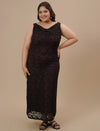 Plus-size woman in front view wearing Plus Size Black Party Dress featuring sleek design and fitted silhouette