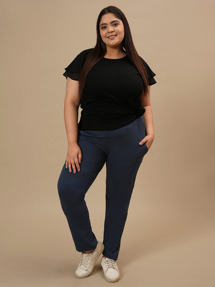 Plus Size Blue Casual Pants