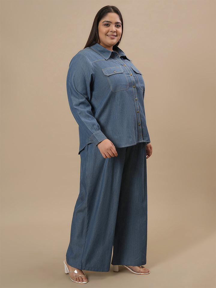 Plus Size Blue Denim Co-Ord Set