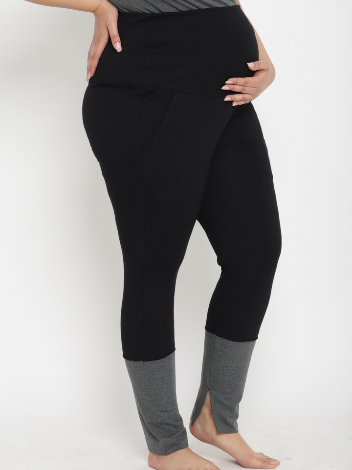Maternity Winter Leggings (French Terry Lined) - Black/Grey