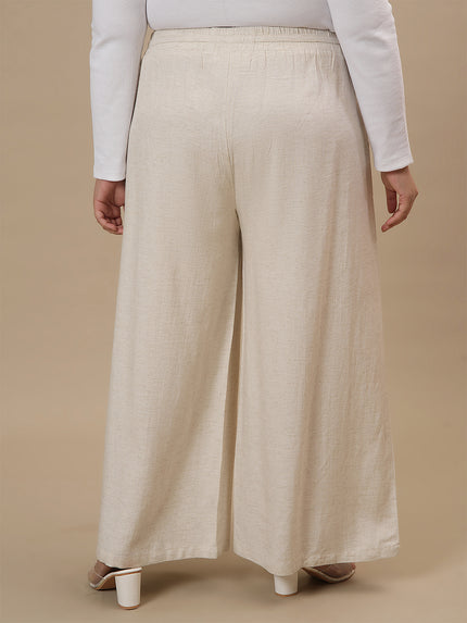 Plus Size Linen Palazzo Pants- Beige