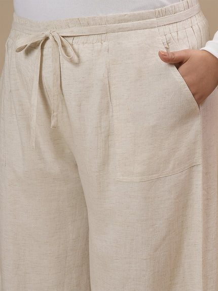Plus Size Linen Palazzo Pants- Beige