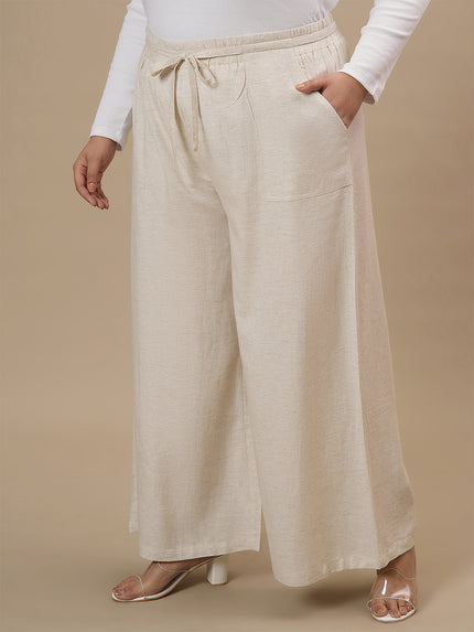 Plus Size Linen Palazzo Pants- Beige