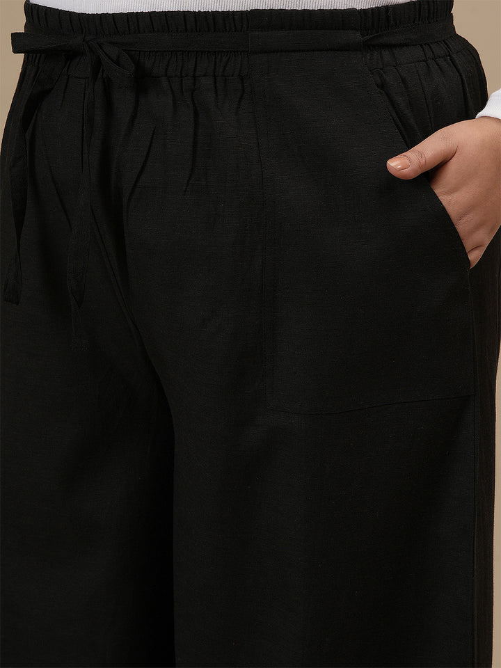 Close-up view of Black Plus Size Linen Palazzo Pants showing waistband and lightweight linen texture