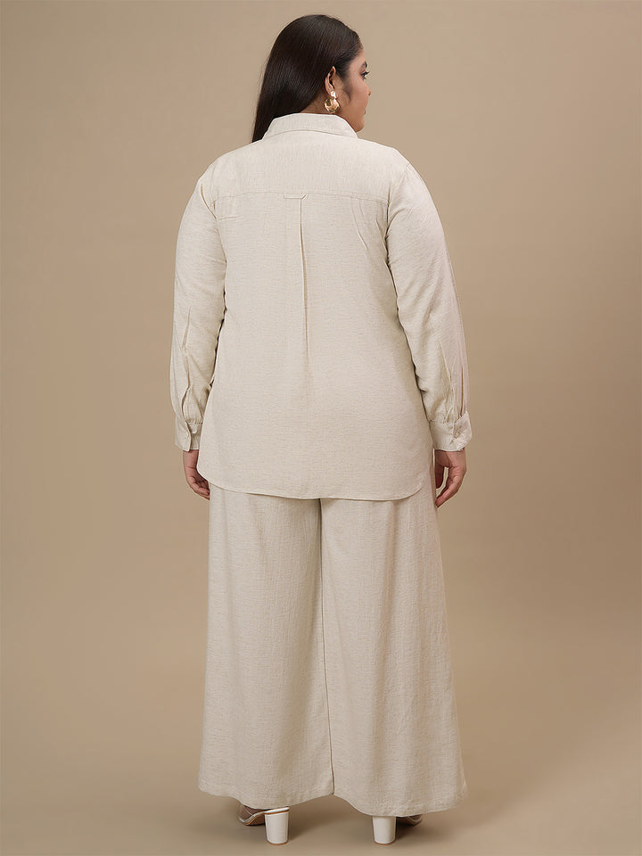 Plus Size Linen Shirt With Pants Coord Set