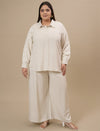 Plus Size Linen Shirt With Pants Coord Set