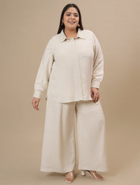 Plus Size Linen Shirt With Pants Coord Set