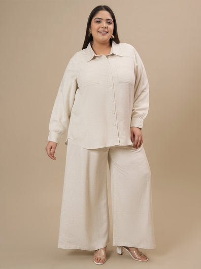Plus Size Linen Shirt With Pants Coord Set
