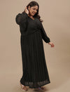 Plus-size woman walking in Plus Size Long Black Dress with full-length silhouette and elegant flow