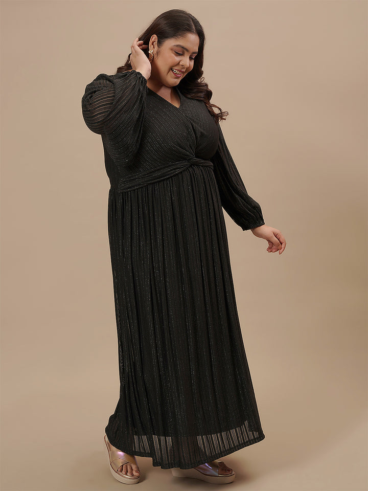 Plus-size woman walking in Plus Size Long Black Dress with full-length silhouette and elegant flow