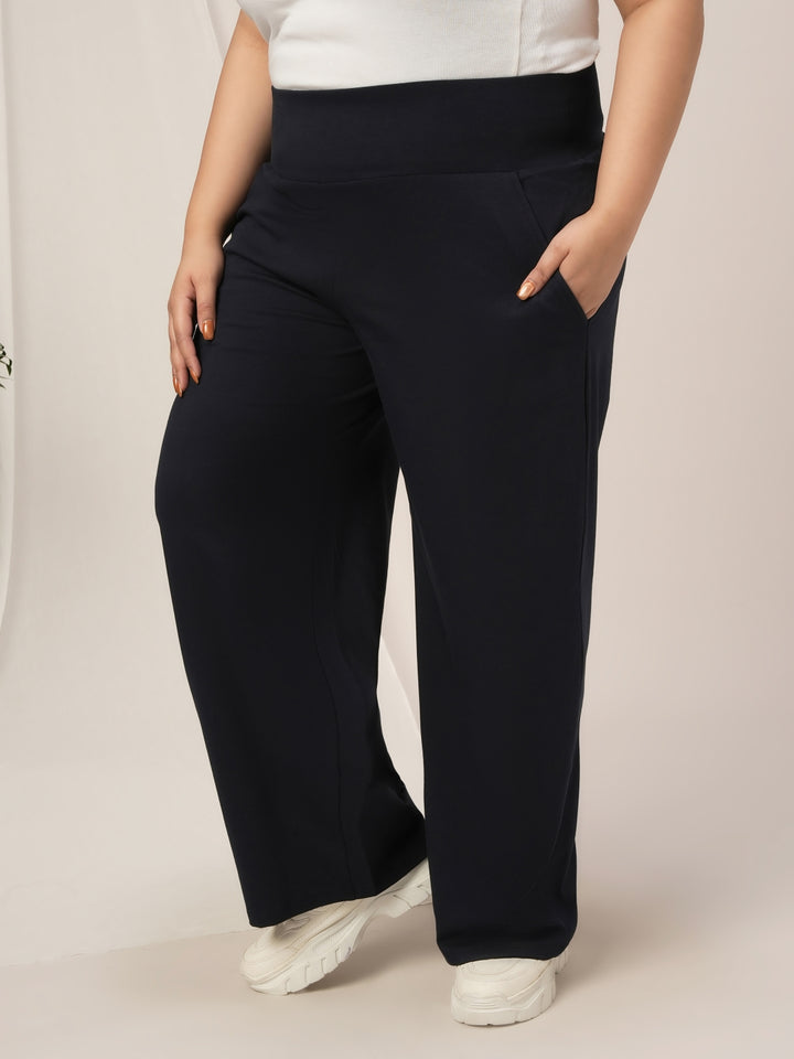 Navy Blue Wide Leg Plus Size Pants
